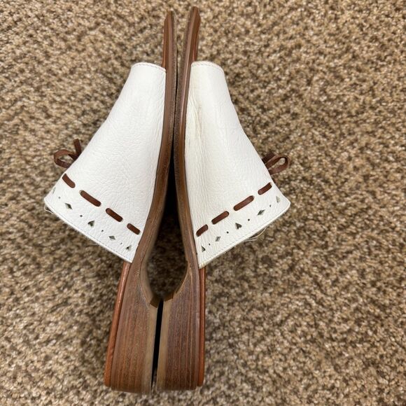 Brighton Womens 7.5 Java Slide Sandals Slip-On White Leather With Bow Western - Picture 11 of 14